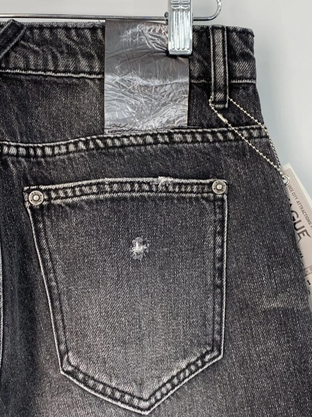 Vague Mens Jean Asphalt Black Size 28x32 Studio Denim Straight Leg Distressed